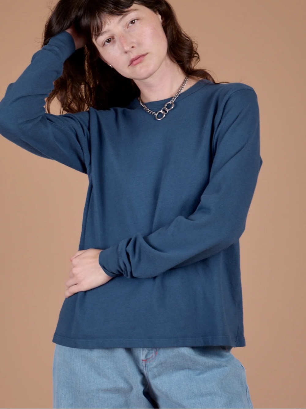 Big Bud Press Long-Sleeve Crew Tee in Teal Blue bedroom medium